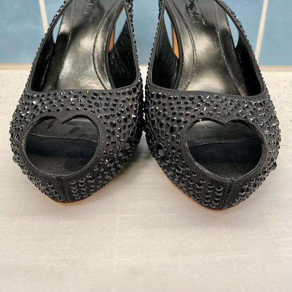 Alexander McQueen Crystal Embellished Slingback Sandals Heels Black 40 Showgirl - Picture 2 of 13